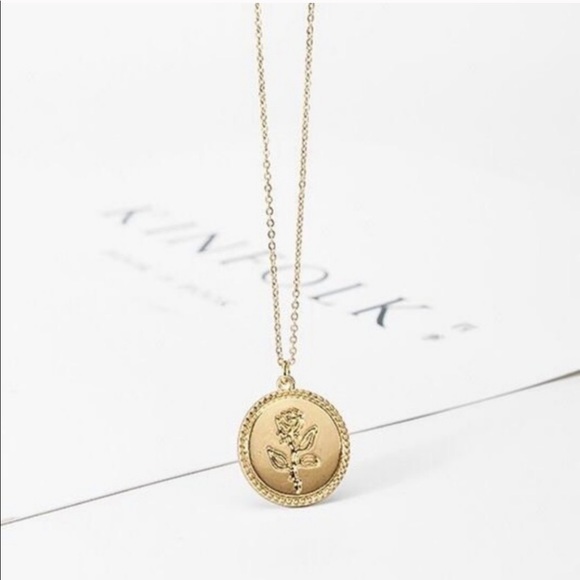 Boho rose gold medallion necklace